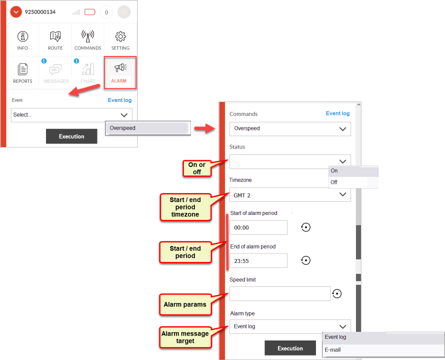 Example: setting overspeed alarm