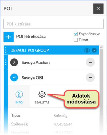 POI adatainak módosítása